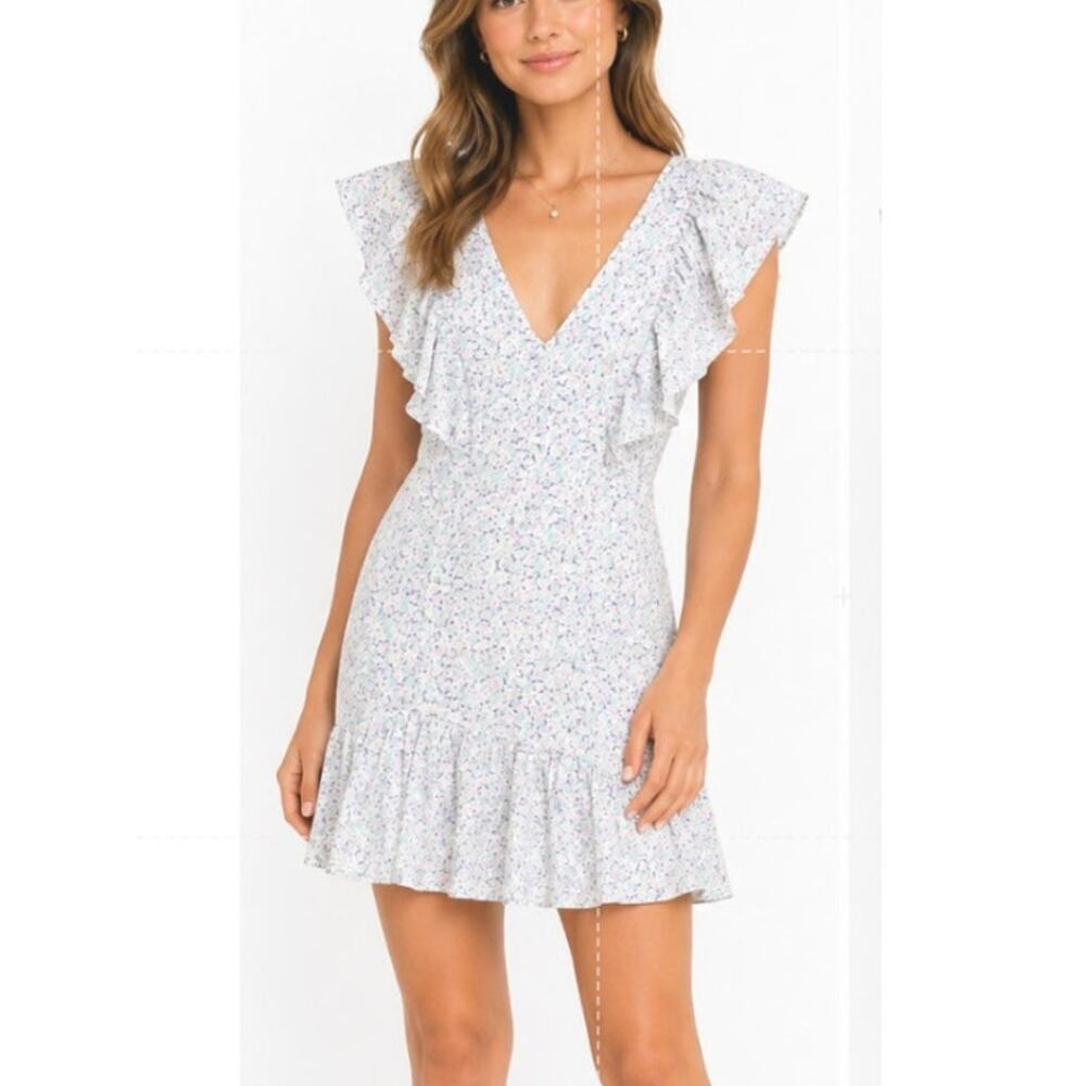 LoveShackFancy Alanis Floral Cotton Mini Dress Flutter Sleeve 4-See Description!